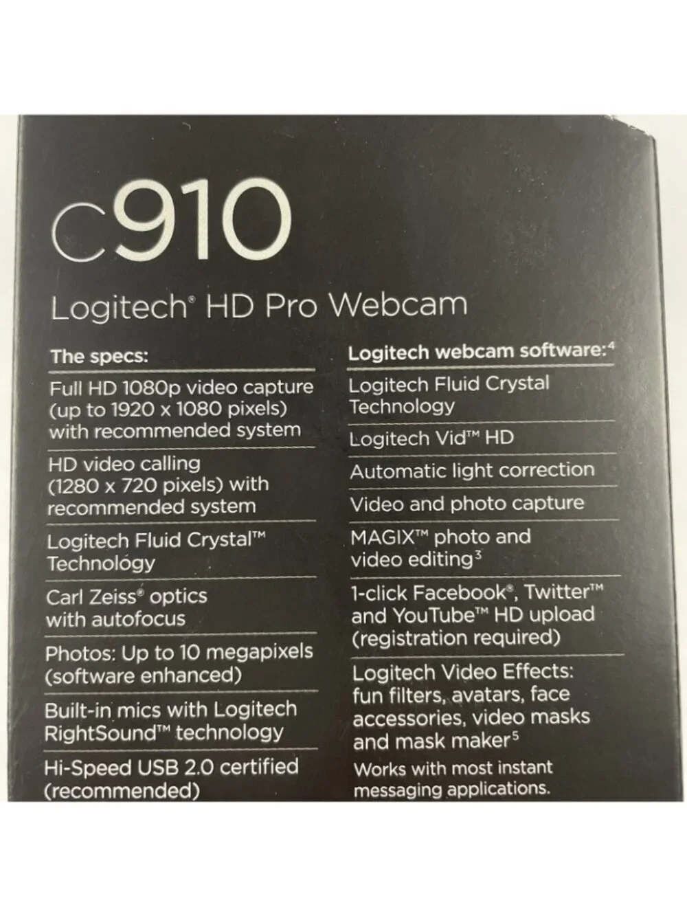 Logitech C910 Webcam HD Pro 1080p with Logitech Vid HD, Black